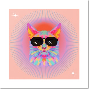 Cool Style Colorful Rainbow Cat Posters and Art